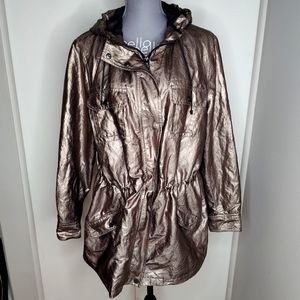 Calvin Klein Metallic Pewter Bronze Hooded Anorak Utility Jacket Plus Size 0X